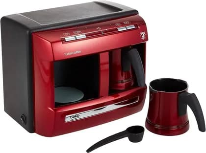 Beko Turkish Coffee Machine With Double Pot BKK2113P, 1200 Watts, 4 Cups, Cook Sense, Aluminium Pot, One Touch Control, Lack of Water Indicator, SpinJet, AntiSpill, Made in Turkey - Red