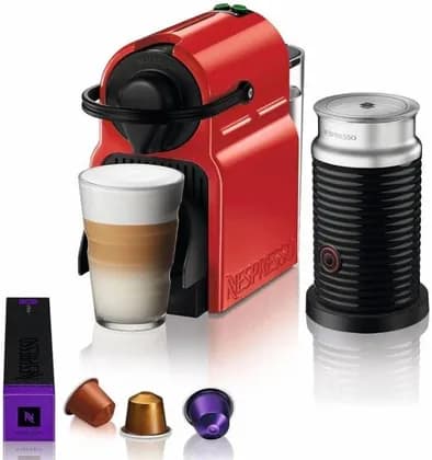 Nespresso Inissia C40 Red Bundle Coffee Machine, 19 Bars Pressure, 700ML Water Tank Capacity, 25 Seconds Heat Up Time, 9 Capsules, Metal Cup Support, Red | Inissia C40