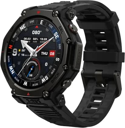 Amazfit T-Rex 3 Pro Smartwatch, 1.5" AMOLED Display, 180+ Sports Modes, Titanium Bezel, Dual Band GPS, Offline Maps, 25 Day Battery, Integrated Torch, 10 ATM, 48mm Sapphire, Black | ES-TRex