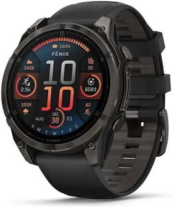 Garmin Fenix 8 Multisport Smartwatch, 47mm, AMOLED Sapphire Display, GPS, Sensor Guard, Built-in LED Flashlight, Dive & Fitness Tracking, Carbon Gray, Black/Pebble Gray Silicone Band | 010-02904-21
