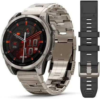 Garmin Fenix 8 Multisport Smartwatch, 47mm, Bright AMOLED Display, GPS, Sensor Guard, Built-in LED Flashlight, Dive & Fitness Tracking, Titanium, Vented Titanium Bracelet | 010-02904-40