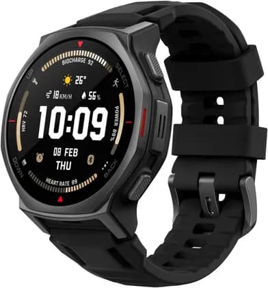 Amazfit T-Rex 3 Pro Smartwatch, 1.32" AMOLED Display, 180+ Sports Modes, Titanium Bezel, Dual Band GPS, Offline Maps, 25 Day Battery, Integrated Torch, 10 ATM, 44mm Sapphire, Black | ES-TRex