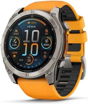 Garmin Fenix 8 Multisport Smartwatch, 51mm, Bright AMOLED Display, GPS, Sensor Guard, Built-in LED Flashlight, Dive & Fitness Tracking, Spark Orange, Graphite Silicone Band | 010-02905-11