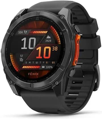 Garmin Fenix 8 Multisport Smartwatch, 51mm, Bright AMOLED Display, GPS, Sensor Guard, Built-in LED Flashlight, Dive & Fitness Tracking, Slate Grey, Black Silicone Band | 010-02905-00