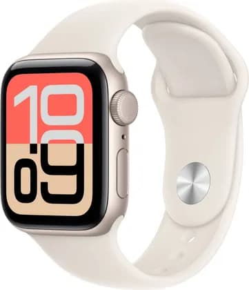 Apple Watch SE 3 Smartwatch, Always-On Retina Display, S10 Chip, watchOS, 50m Water Resistance, GPS, 40mm Starlight Aluminum Case, 130-180mm S/M Size Band, Starlight Sport Band | MEH34
