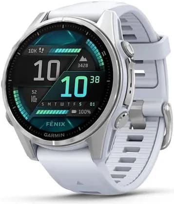 Garmin Fenix 8 Multisport Smartwatch, 43mm, Bright AMOLED Display, GPS, Sensor Guard, Built-in LED Flashlight, Dive & Fitness Tracking, Silver, Whitestone Silicone Band | 010-02903-00