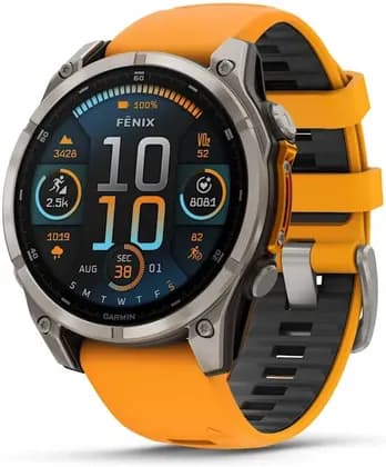 Garmin Fenix 8 Multisport Smartwatch, 47mm, Bright AMOLED Display, GPS, Sensor Guard, Built-in LED Flashlight, Dive & Fitness Tracking, Spark Orange, Graphite Silicone Band | 010-02904-11