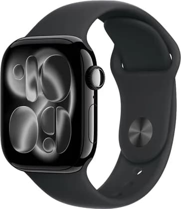 Apple Watch Series 11 Smartwatch, Always-On Retina Display, S10 Chip, watchOS, 50m Water Res, GPS, 42mm Jet Black Aluminum Case, 130-180mm S/M Band Size, Black Sport Band | MEQT4