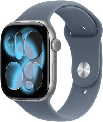 Apple Watch Series 11 Smartwatch, Always-On Retina Display, S10 Chip, watchOS, 50m Water Resistance, GPS, 42mm Space Gray Aluminum Case, 130-180mm S/M Band Size, Blue Sport Band | MEW14LW/A