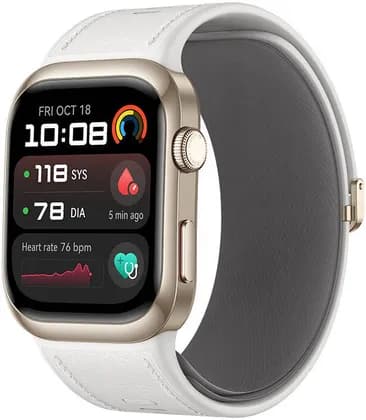 HUAWEI Watch D2 Smartwatch, 1.82" AMOLED 347 PPI Display, 130-160 mm (M), Blood Pressure Monitoring, Slim Design, Bluetooth Calling, Gold White Composite Leather Strap | 55020DJB