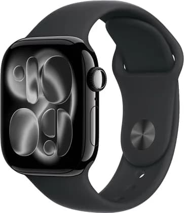 Apple Watch Series 11 Smartwatch, Always-On Retina Display, S10 Chip, watchOS, 50m Water Res, GPS, 46mm Jet Black Aluminum Case, 140-190mm S/M Band Size, Black Sport Band | WATCH-11