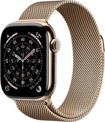 Apple Watch Series 11 Smartwatch, Always-On Retina Display, S10 Chip, watchOS, 50m Water Resistance, GPS + Cellular, 46mm Gold Titanium Case, 150-200mm M/L Band Size, Gold Milanese Loop | WATCH-11
