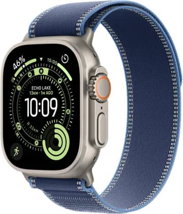 Apple Watch Ultra 3 Smartwatch, Always On Retina Display, S10 Chip, Up to 42 Hours Battery, GPS + Cellular, 145-220mm M/L Size, 49mm Natural Titanium Case, Blue/Bright Blue Trail Loop Band | ULTRA-3