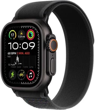 Apple Watch Ultra 2, Always-On Retina Display, S9 SiP Dual-Core Processor, 4-Core Neural Engine, WatchOS 11, GPS + Cellular, 49mm M/L, Black Titanium Case with Black Trail Loop | MX4V3ZP/A