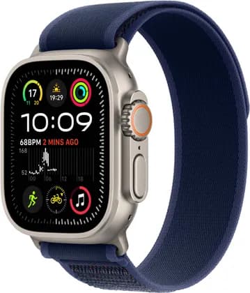Apple Watch Ultra 2, Always-On Retina Display, S9 SiP Dual-Core Processor, 4-Core Neural Engine, WatchOS 11, GPS + Cellular, 49mm M/L, Natural Titanium Case with Blue Trail Loop | MX4L3ZP/A