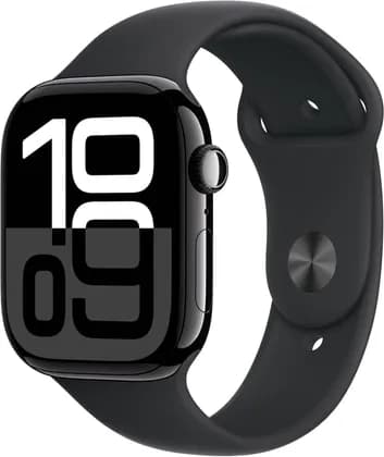 Apple Watch Series 10 GPS + Cellular, 46mm, Jet Black Aluminum Case With Black Sport Band, Always-On Retina Display, Water Resistant, TRA Version, Medium/Large | MWY43QA/A
