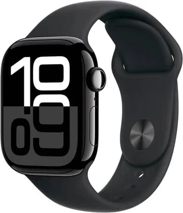 Apple Watch Series 10, Always-On Retina Display, S10 SiP Dual Core Processor, 4-Core Neural Engine, WatchOS 11, GPS, 42mm M/L, Jet Black Aluminum Case with Black Sport Band | MWWF3LW/A