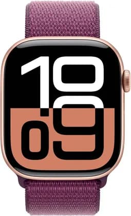 Apple Watch Series 10 (GPS), 2024, 46mm, Aluminum Case with Plum Sport Loop, 64GB Storage, Health Tracking, Rose Gold | MWWV3LW/A