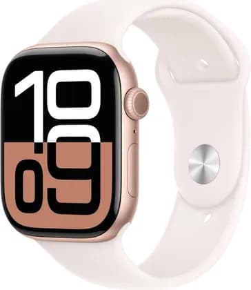 Apple Watch Series 10, Always-On Retina Display, S10 SiP Dual Core Processor, 4-Core Neural Engine, WatchOS 11, GPS, 46mm M/L, Rose Gold Aluminum Case with Light Blush Sport Band | MWWU3ZP/A