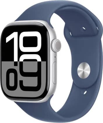 Apple Watch Series 10, Always-On Retina LTPO3 Display, S10 SiP Dual Core Processor, 4-Core Neural Engine, WatchOS 11, GPS, 46mm M/L, Silver Aluminum Case with Denim Sport Band | MWWM3ZP/A