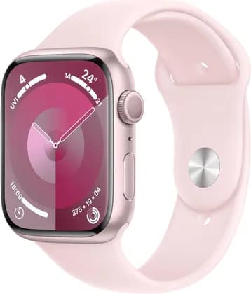 Apple Watch Series 9 GPS 41mm Smartwatch with Pink Aluminum Case with Light Pink Sport Band M/L, Always-On Retina Display, Fitness Tracker, Blood Oxygen & ECG Apps, Light Pink | MR943ZP/A