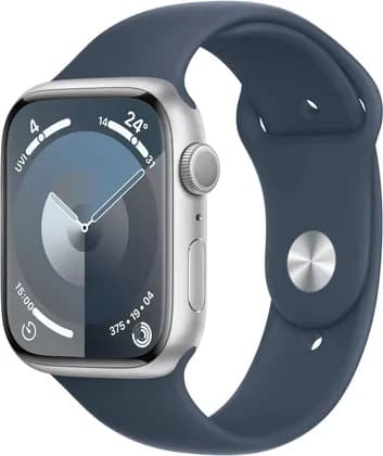Apple Watch Series 9 GPS 45mm Smartwatch with Silver Aluminum Case with Storm Blue Sport Band - M/L, Always-On Retina Display, Fitness Tracker, Blood Oxygen ECG Apps, Blue | MR9E3ZP/A