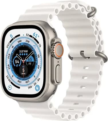Apple Watch Ultra, GPS + Cellular Connectivity, 49mm Case Size, Titanium Case with White Ocean Band, Customizable Action Button, Up to 36 Hours of Battery Life, S/M | MNHF3AE/A