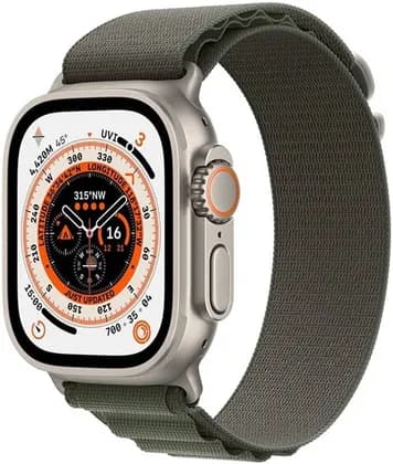 Apple Watch Ultra, GPS + Cellular Connectivity, 49mm Case Size, Titanium Case with Green Alpine Loop, Customizable Action Button, Up to 36 Hours of Battery Life, Large | MQFP3AE/A