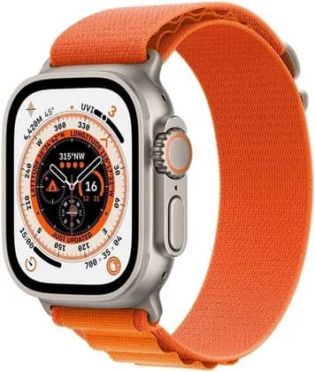 Apple Watch Ultra, GPS + Cellular Connectivity, 49mm Case Size, Titanium Case with Orange Alpine Loop, Customizable Action Button, Up to 36 Hours of Battery Life, Small | MNHH3AE/A