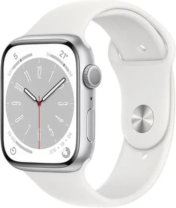 Apple Watch Series 8, GPS 45mm Silver Aluminum Case with White Sport Band, Regular | MP6N3AE/A