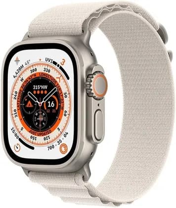 Apple Watch Ultra, GPS + Cellular Connectivity, 49mm Case Size, Titanium Case with Starlight Alpine Loop, Customizable Action Button, Up to 36H of Battery Life, Medium | MQF13LL/A