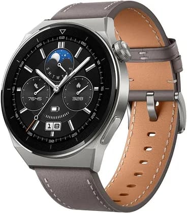 Huawei GT3 Pro Smartwatch 46mm, 1.8 "AMOLED Screen, Durable Battery Life, Wireless Charging, Heart Rate & Blood Oxygen Monitoring, BT Calls, Light Titanium Case, Gray Leather Strap | B09XQ67JB1