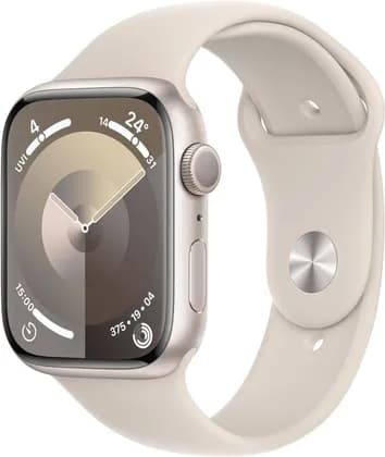 Refurbished - Apple Watch Series 9 GPS 45mm Smartwatch with Starlight Aluminum Case with Starlight Sport Band M/L, Always-On Retina Display, Blood Oxygen & ECG Apps, Starlight | MR973LL/A