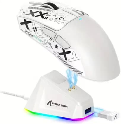ATTACK SHARK X11 Wireless Gaming Mouse, 2.4G Wireless, USB-C Wired, PAW3311 Sensor, Bluetooth, 1000Hz Response Rate, RGB Backlight Charging Dock, 300 IPS Tracking Speed, White Tape | X11