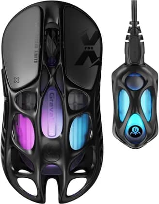 GravaStar Mercury X Pro Wireless Gaming Mouse, Come with 8K Dongle 32,000 DPI 3950 Sensor, 8,000Hz Polling Rate, 49g, Magnesium Alloy Hollow Frame, RGB Lighting, 5 Programmable Buttons, Black | X Pro