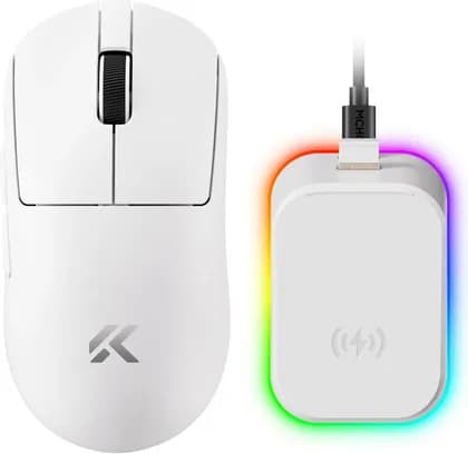 MCHOSE A7 V2 Ultra+ Lightweight Wireless Gaming Mouse, Magnetic Charging Dock with Receiver, PAW3950, 50000 DPI, 8K Polling, TOPSPEED Wireless, Omron 100M Switches, Tri-Mode, White | A7V2-10