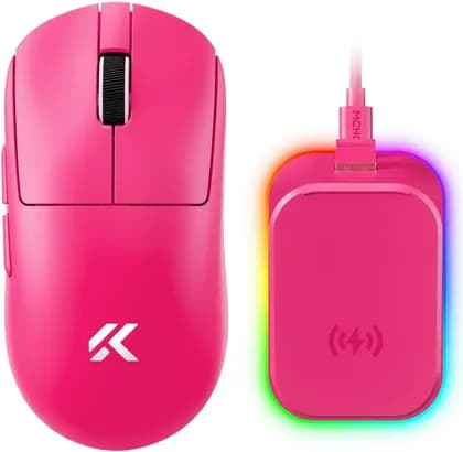 MCHOSE A7 V2 Ultra+ Lightweight Wireless Gaming Mouse, Magnetic Charging Dock with Receiver, PAW3950, 50000 DPI, 8K Polling, TOPSPEED Wireless, Omron 100M Switches, Tri-Mode, Rose Red | A7V2-11