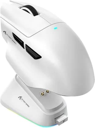 ATTACK SHARK V6 65g SUPERLIGHT Mouse with Magnetic Charging Dock, PixArt PAW3311 Gaming Sensor, Tri-Mode Connectivity, 25000 DPI, 500 mAh Battery, Thumb Rest, White | V6