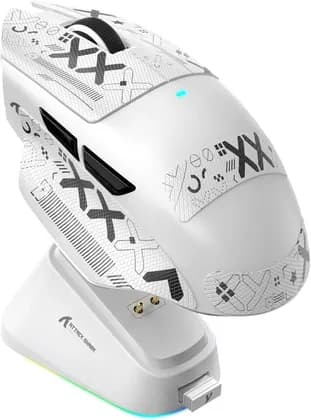 ATTACK SHARK V6 65g SUPERLIGHT Mouse with Magnetic Charging Dock & Grip Tape, PixArt PAW3311 Gaming Sensor, Tri-Mode Connectivity, 25000 DPI, 500 mAh Battery, Thumb Rest, White | V6