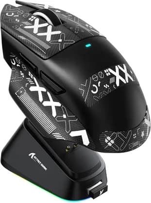 ATTACK SHARK V6 65g SUPERLIGHT Mouse with Magnetic Charging Dock & Grip Tape, PixArt PAW3311 Gaming Sensor, Tri-Mode Connectivity, 25000 DPI, 500 mAh Battery, Thumb Rest, Black | V6