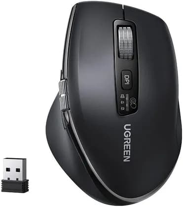 UGREEN M751 Wireless Bluetooth Mouse Thumb Wheel Side Scrolling Multi-Mode 2.4G Bluetooth 5.0 Ergonomic Silent Mouse 5000 DPI 3-Device Switching for Windows Mac Android iPadOS, Black | M751-45792