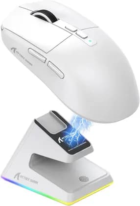ATTACK SHARK X6 Three Modes Gaming Mouse, Charging Dock, Wired, 2.4G Wireless, Bluetooth 5.2, PixArt PAW3395 Sensor, 650 IPS RGB Charging Dock, Up to 200 Hours Battery Life, White | X6