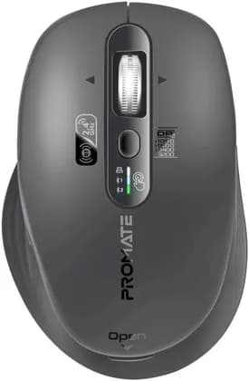 Promate SamoTri Wireless Mouse, 3200DPI Adjustable Resolution, Silent Operation, Smart Flying Scroll Wheel, 4-Way Navigation, OS Auto-Recognition, Tri-Connectivity, Bluetooth 5.0, Black | SamoTri