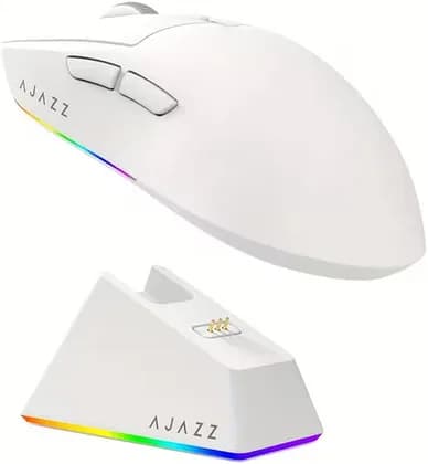 AJAZZ AJ139V2 Wireless Mouse, Supports 2.4G/ Wired, 6 DPI Adjsutment Level, 1000Hz Polling Rate, Long Battery Life, Light Weight about 66g, Comfortable Feel, With Charging Base, White | AJ139V2