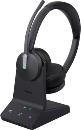Yealink WH64 Hybrid Dual Teams Headset with Dongle, Hybrid Technology, 3-Mic Noise Cancellation, DECT & Bluetooth, Acoustic Shield 2.0 Technology, Charging Stand Included, Black | WH64-Stand
