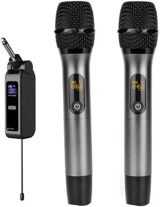 MAGIC STAR Professional Wireless Microphone, UHF Wireless System, Dual Handheld Microphones, Noise Reduction Technology, Long Range Stable Connection, Plug and Play, Balck/Silver | DM-882