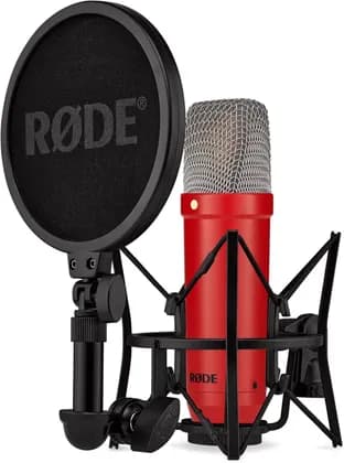 RODE NT1 Signature Series Condenser Microphone, Large-Diaphragm Studio Mic with Shock Mount, Pop Filter & XLR Cable for Vocals, Music Production, Podcasting & Streaming, Red | NT1SIGNATURERED