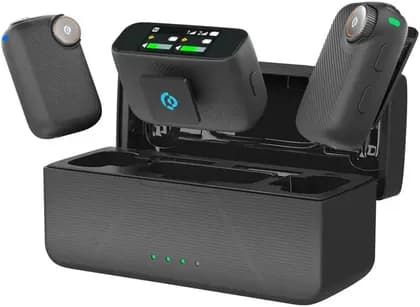 Powerology Pure Q1 AI Noise-Cancelling Microphone, 0.96" Display, Instant Auto Pairing, Bluetooth BGM Streaming, One-Touch Noise Cancellation, 180mAh Battery Capacity, Black | PWS20BK