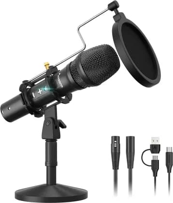 MAONO AU-HD300T Dynamic Microphone, Professional USB/XLR Recording Mic with Real-Time Monitoring for Podcasting, Streaming, Gaming, Voiceovers & Studio Recording, Black | AU-HD300T