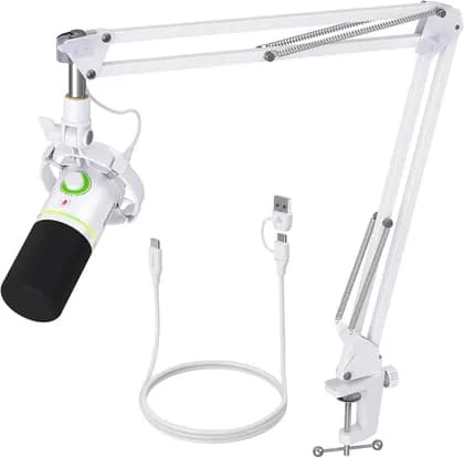 MAONO PD200X USB/XLR Dynamic Microphone, RGB Podcast Mic with Software, Ultra-wide frequency response of 40Hz-16KHz, 2-in-1 Smart Knob, Superior Sound Quality, White | AWP015546